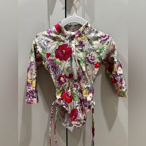Zimmermann LS Multicolor Floral Zip-Front One-Piece Swimsuit 12mo
